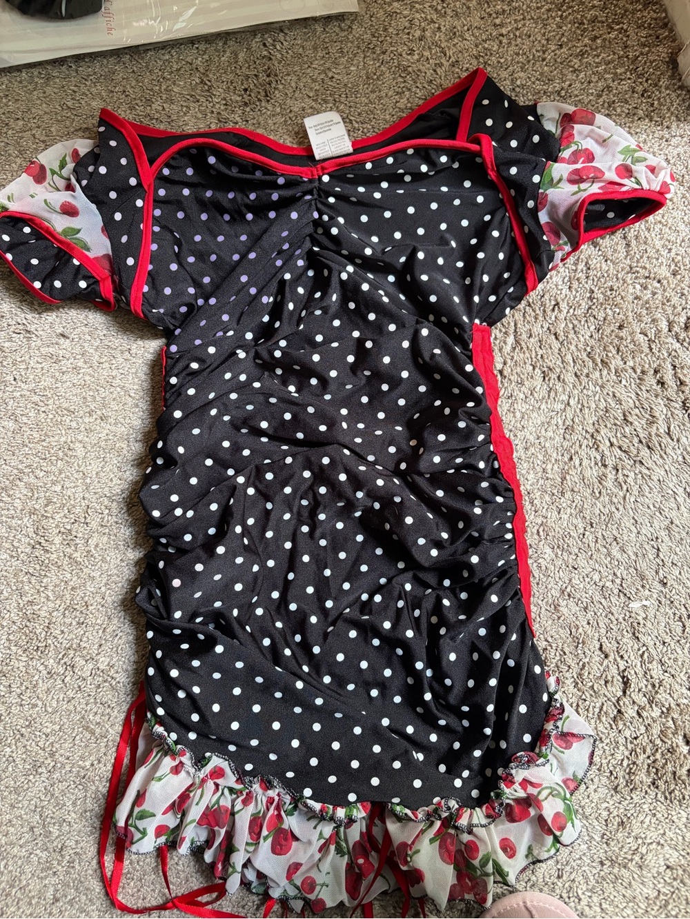 Halloween French Kiss Pinup Girl Polka Dot Pinup Costume in Black & Red Size XS